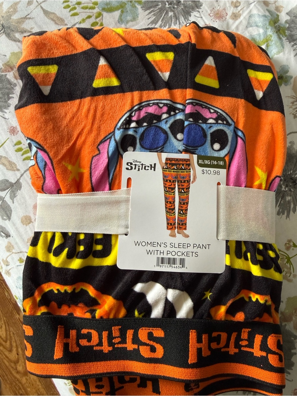 Disney Stitch Women's Orange, Black & Yellow Halloween Pajama Pants